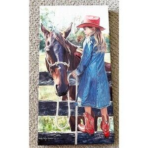 Wesley Dallas Merritt Canvas Cowgirl Art Print Horse Boots Denim Stable Fence